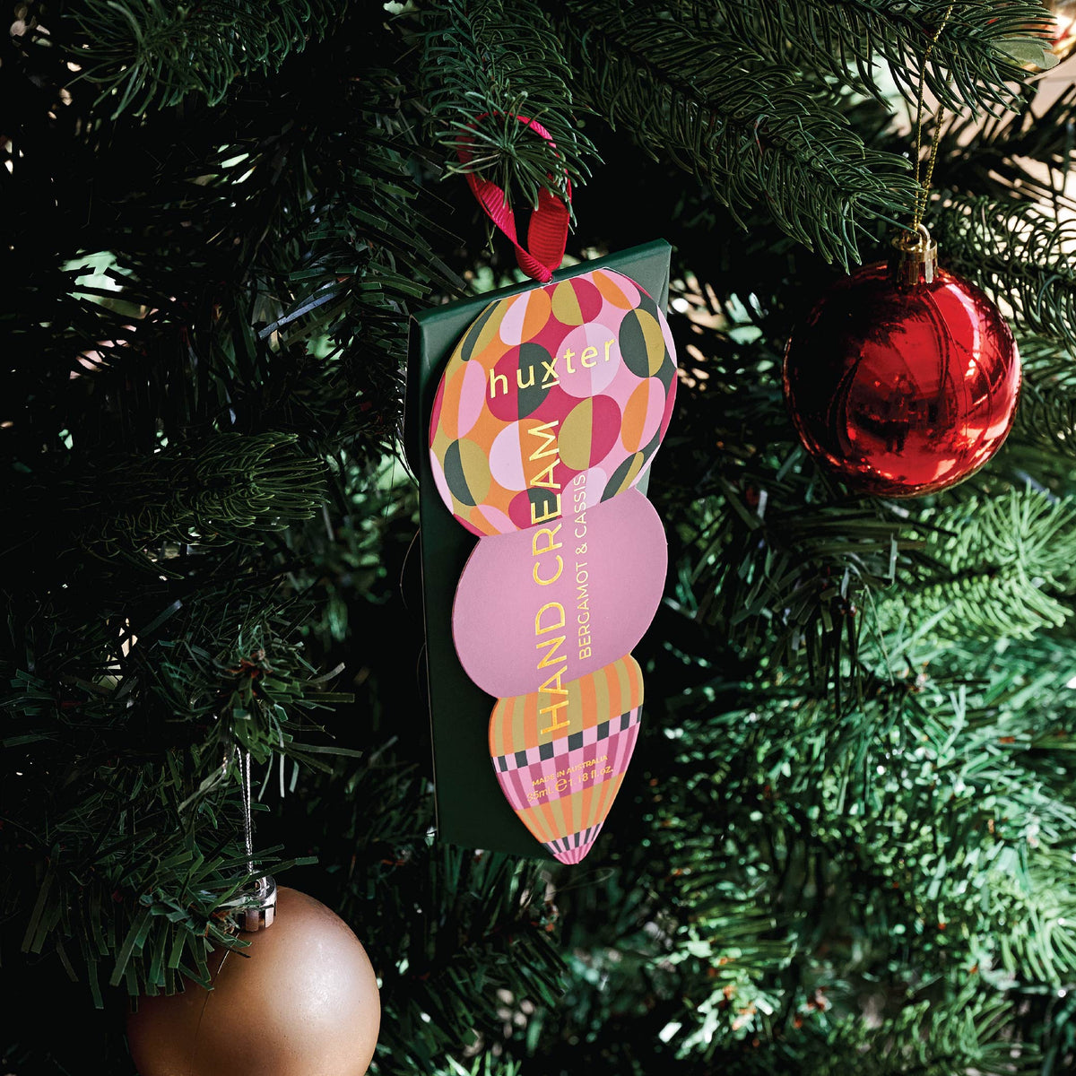 Hanging 35ml Hand Cream - Green - Circles - Adorned Xmas - Bergamot & Cassis