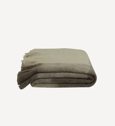 Beige Brown Plaid Fringe Throw