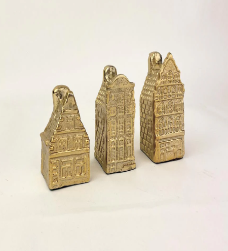 Gold Aluminum Deco Houses | Set of 3