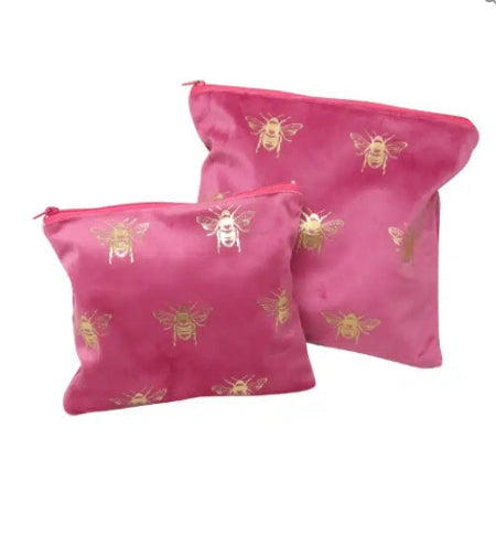 Velvet Bee Toilet Bag Set of Two - Pink and Gold