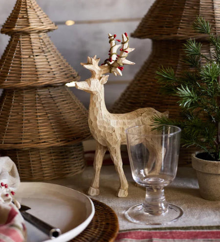 Scandi Deer with Red Beads Standing