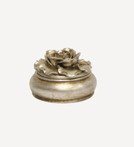 Camelia Small Round Trinket Box Pewter Finish