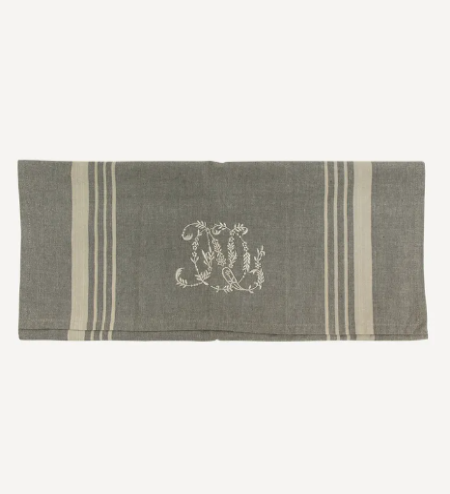 Monogram Tea Towel Grey with Natural Stripe