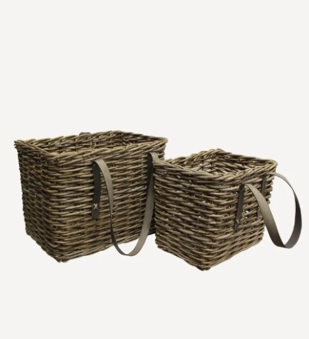 Grove Large Rectangle Magazine Basket with Leather