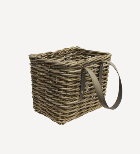 Grove Small Rectangle Magazine Basket with Leather