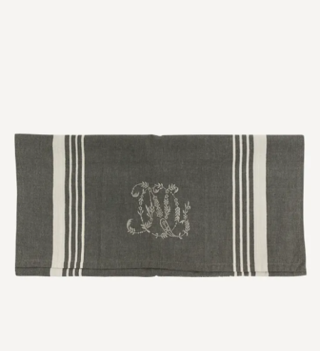 Monogram Tea Towel Charcoal with White Stripe