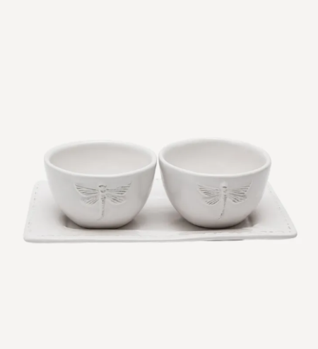 Dragonfly Stoneware White Condiment Set (3PC)