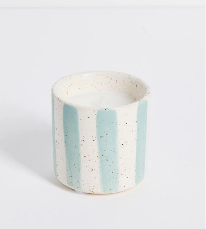 Blue Stone Stripe Small Ceramic Soy Wax Candle