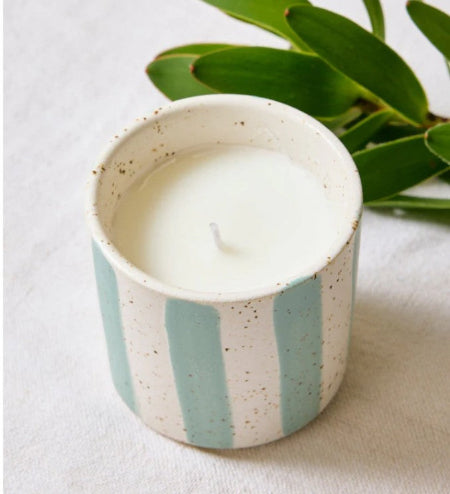 Blue Stone Stripe Small Ceramic Soy Wax Candle