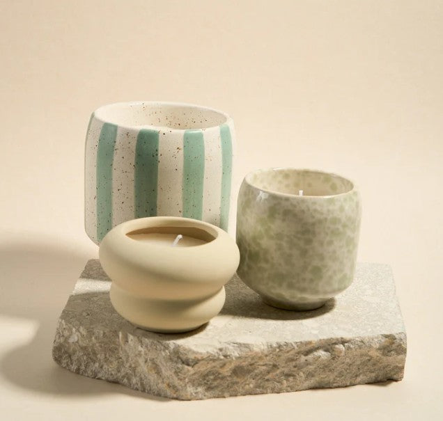 Ivory Green Splashed Glazed Ceramic Soy Wax Candle