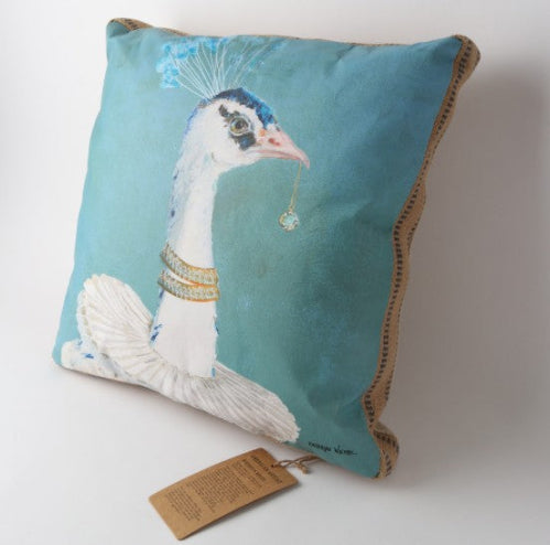 Art Cushion - Burlap Peacock