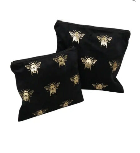 Velvet Bee Toilet Bag Set of Two - Black and Gold