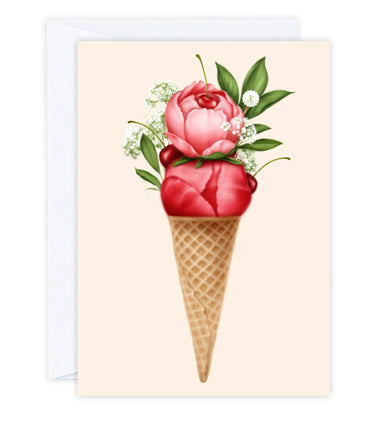 Cherry Peonies Sorbet Greeting Card