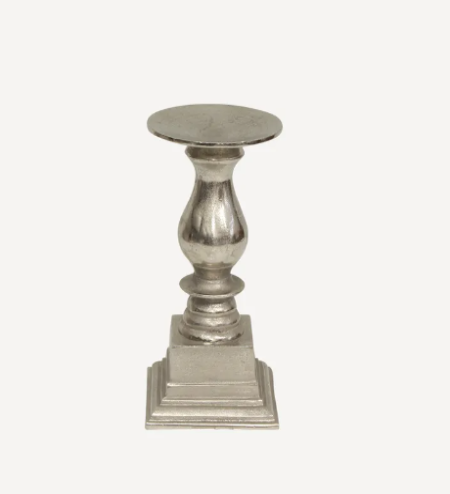 Brushed Silver Candle Holder - Short