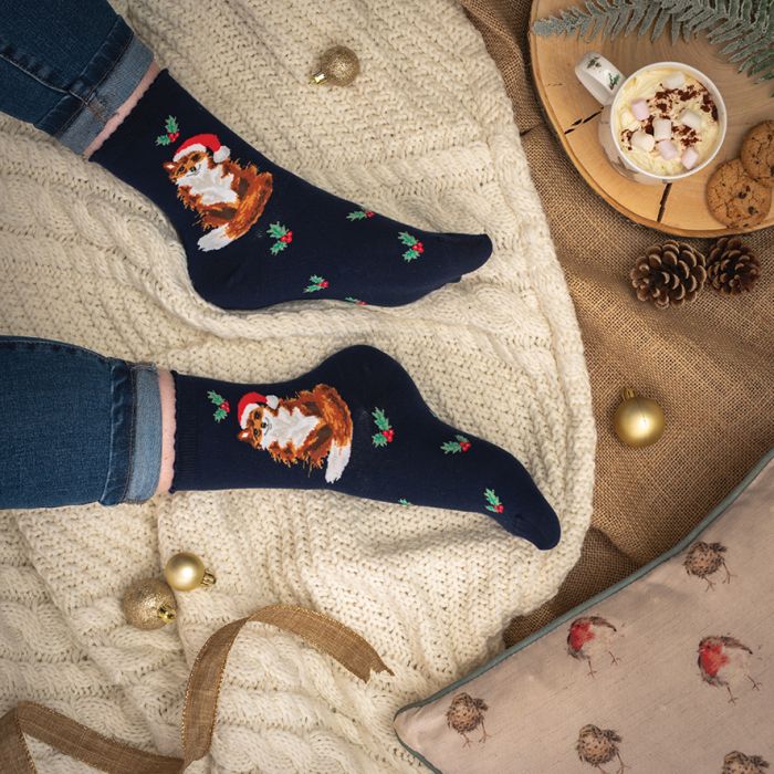 Wrendale Womans Socks - Festive Fox